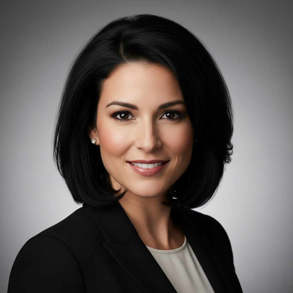 Nicole Lloyd professional realtor headshot, woman in black blazer, dark hair, warm confident smile, clean neutral background, editorial portrait photography